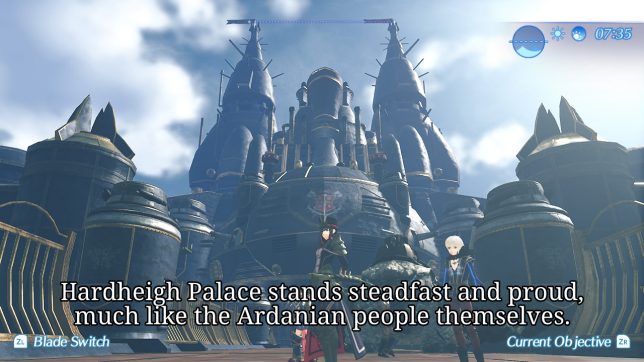 Image: A large gold and black castle.
Text: Hardheigh Palace stands steadfast and proud, much like the Ardanian people themselves.