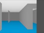 A blue and gray blocky maze, with primitive 3D graphics